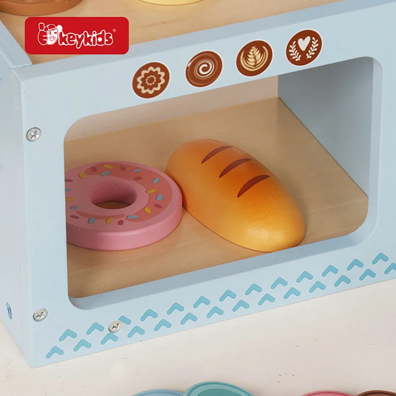 Toddler Pretend Mini Wooden Coffee Shop Toy with Play Food W10A290